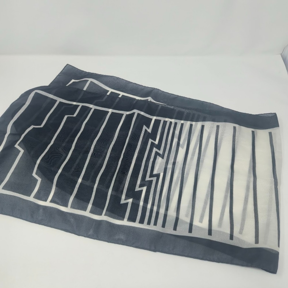 Vintage Sheer Black White Geometric Pattern Rectangle Scarf Head Wrap 44x12